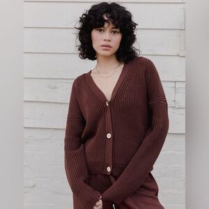 Tradlands Shelter Cotton Cardigan Sweater Boxy Fit Earth Brown L